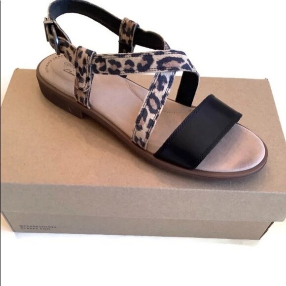 Clarks Leopard Print Leather Sandals - Picture 1 of 5